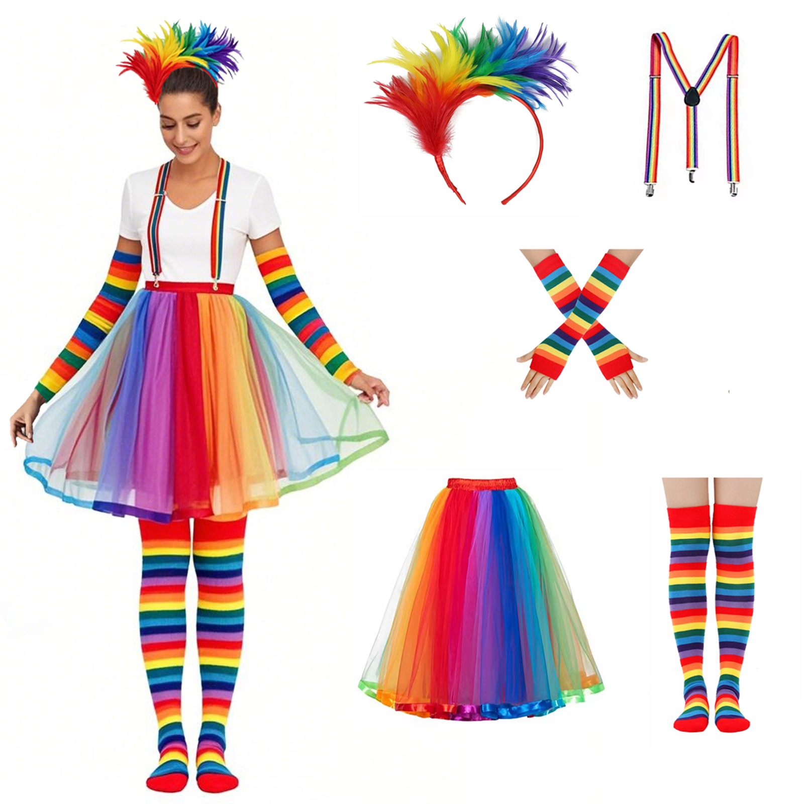 Knee High Sock Women - Rainbow Headband Strap Sleeve Cover Socks