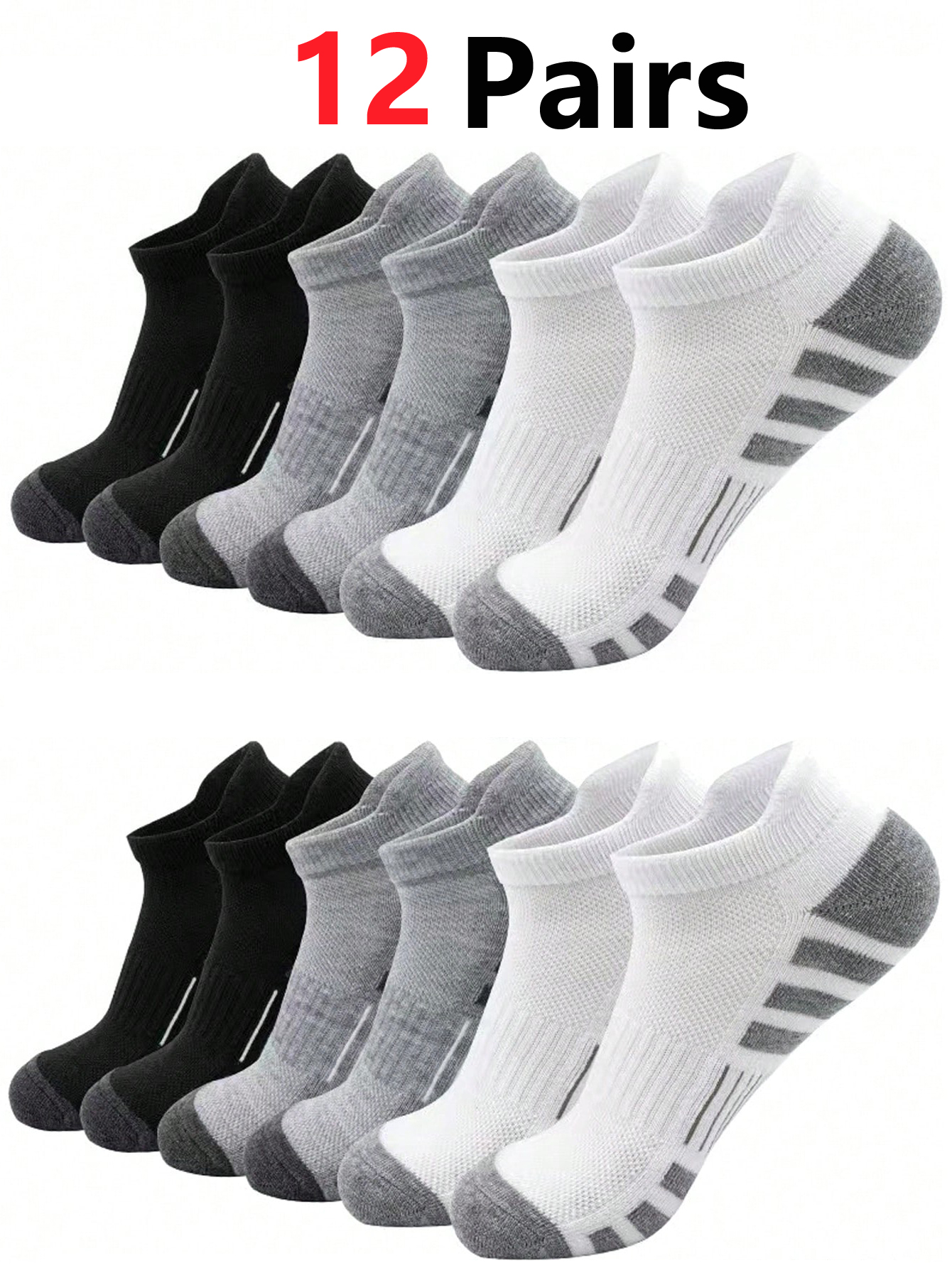 12 Pairs Cushioned Breathable  - Athletic Sock Cushion บทวิจารณ์และราคา