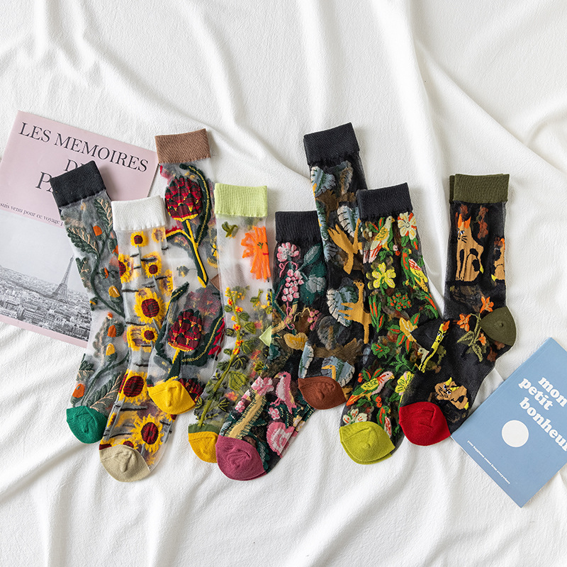 1/4 Pairs Retro Flower Women G - Silk Sock Bamboo บทวิจารณ์และราคา