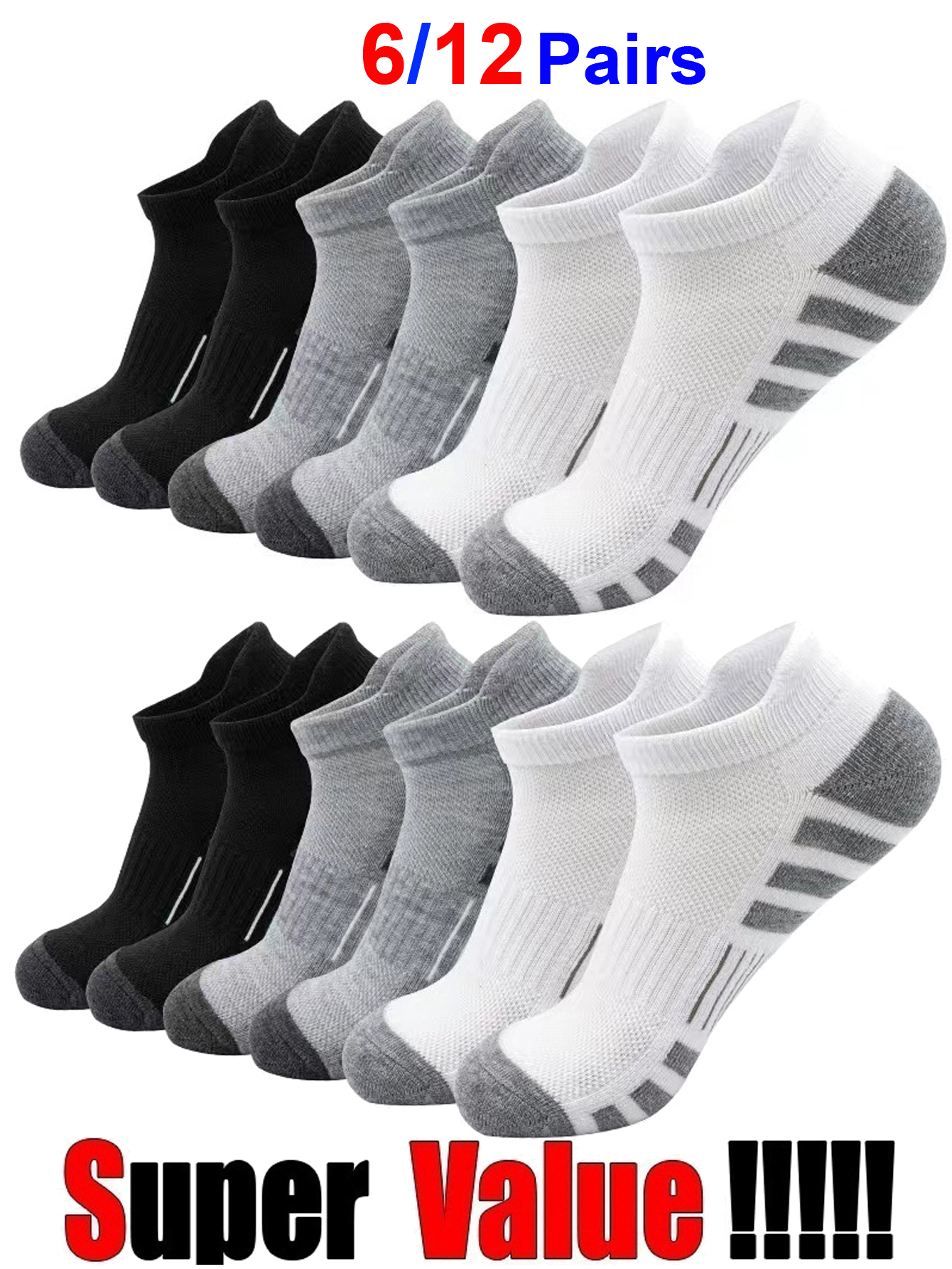 6/24 Pairs Cushioned Breathabl - Athletic Sock Cushion บทวิจารณ์และราคา