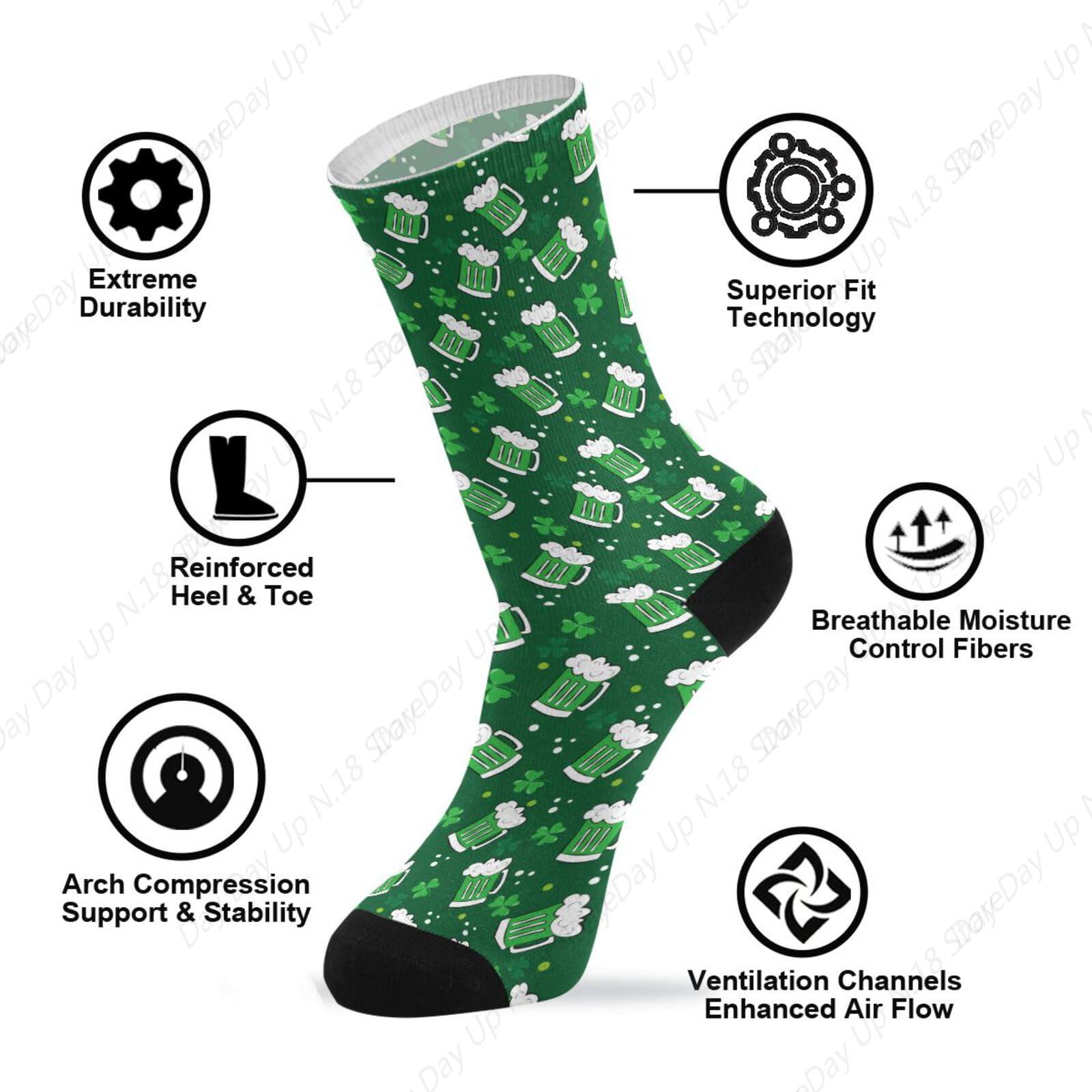 Green Clover Leaf Beer St. Pat - Cotton Crew Sock Pack บทวิจารณ์และราคา