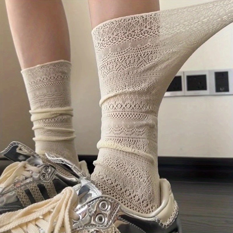1/4 Pairs Women Lace Trimmed K - Knee High Sock Women บทวิจารณ์และราคา