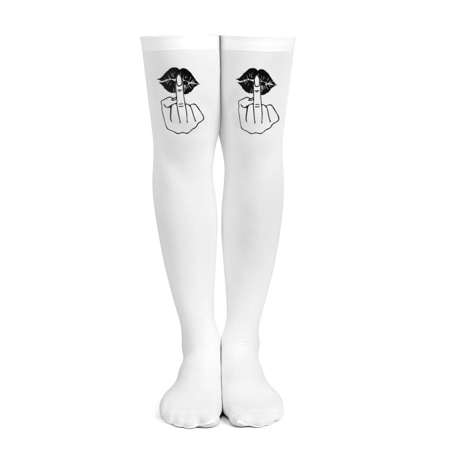 Ladies' white middle finger, r - Knee High Sock Women บทวิจารณ์และราคา