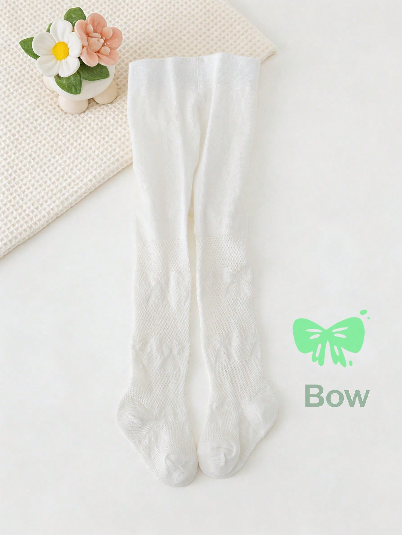 3/1 Pcs Girls White Bow Print  - Tights Pantyhose Sheer บทวิจารณ์และราคา