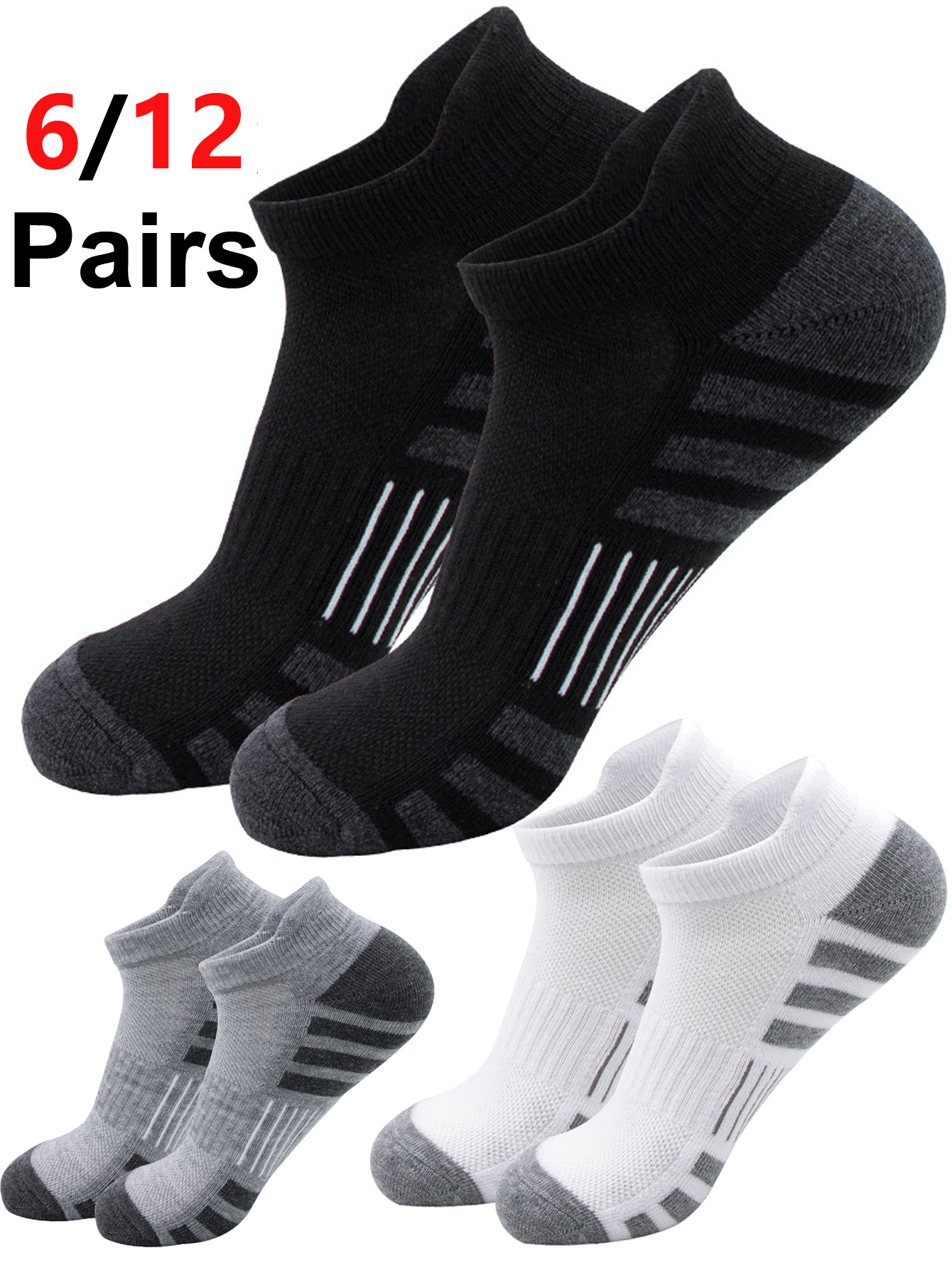 6/12 Pairs Low Cut Ankle Socks - Athletic Sock Cushion บทวิจารณ์และราคา